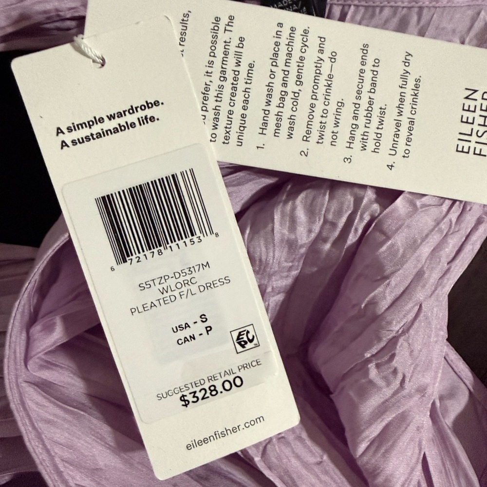 NWT EILEEN FISHER Crushed Silk V-Neck Dress - Picture 7 of 7